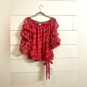 Side Knot, Puff Sleeve, Jewel Neck, Gipsy Style Blouse